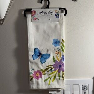 Summer Days Floral Tea Towel - White with Blue and Purple Design